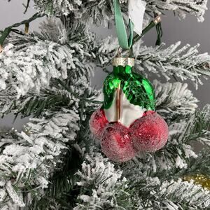 Christmas Ornament- Red Glittery Berries With Leaves- The Bridge Collection-